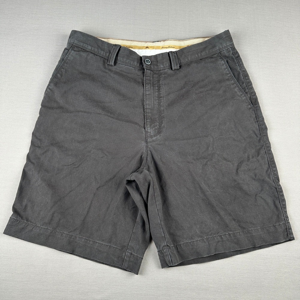 Tommy Bahama Mens 33 Shorts Dark Gray Charcoal Cotton Tencel Blend Flat Front